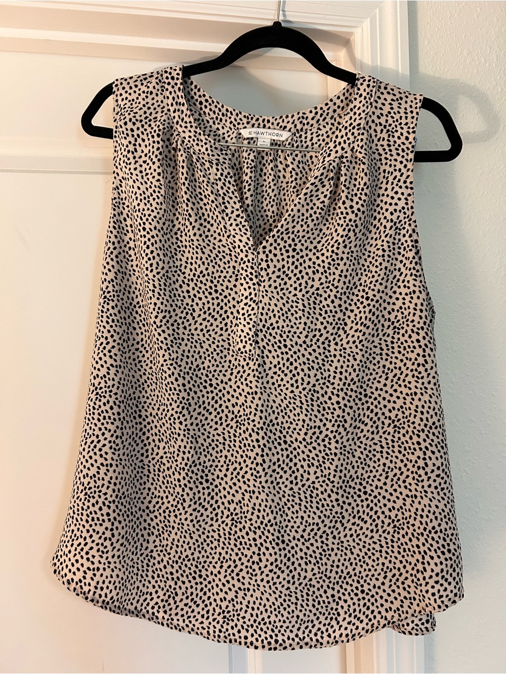 41 Hawthorn Sleeveless V-Neck Blouse in Cream with Black Dot Print